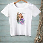 White t-shirt with a mermaid and crab graphic that reads "You think you're special" and "We agree, then."