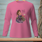 Mermaid with purple tail sits on rock holding drink, with crab and sign that says "YOU'RE TOO PICKY".