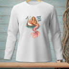 White long-sleeve shirt with mermaid, seagull, buoy, and text "KNOW YOUR LANE".