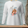 White long-sleeve shirt with a mermaid, buoy, seagull, and text "I PLAN FOR NONSENSE."