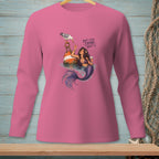 Pink long-sleeve shirt with a mermaid, seagull, buoy, and "DON'T EVEN THINK ABOUT IT" text.