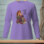 Purple long-sleeve shirt with a mermaid, crab, and the text "Crabby Looks Good On You."