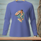 Mermaid on a paddleboard with sunglasses and a paddle, with water and a net.