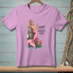 Pink t-shirt with mermaid, crab, and text "Crabby isn't a personality, Kevin."