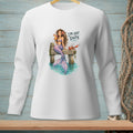 Mermaid with drink and crab on dock, text "I'M OFF DUTY."