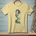 Yellow t-shirt with a mermaid graphic and the text "ABSOLUTELY NOT."