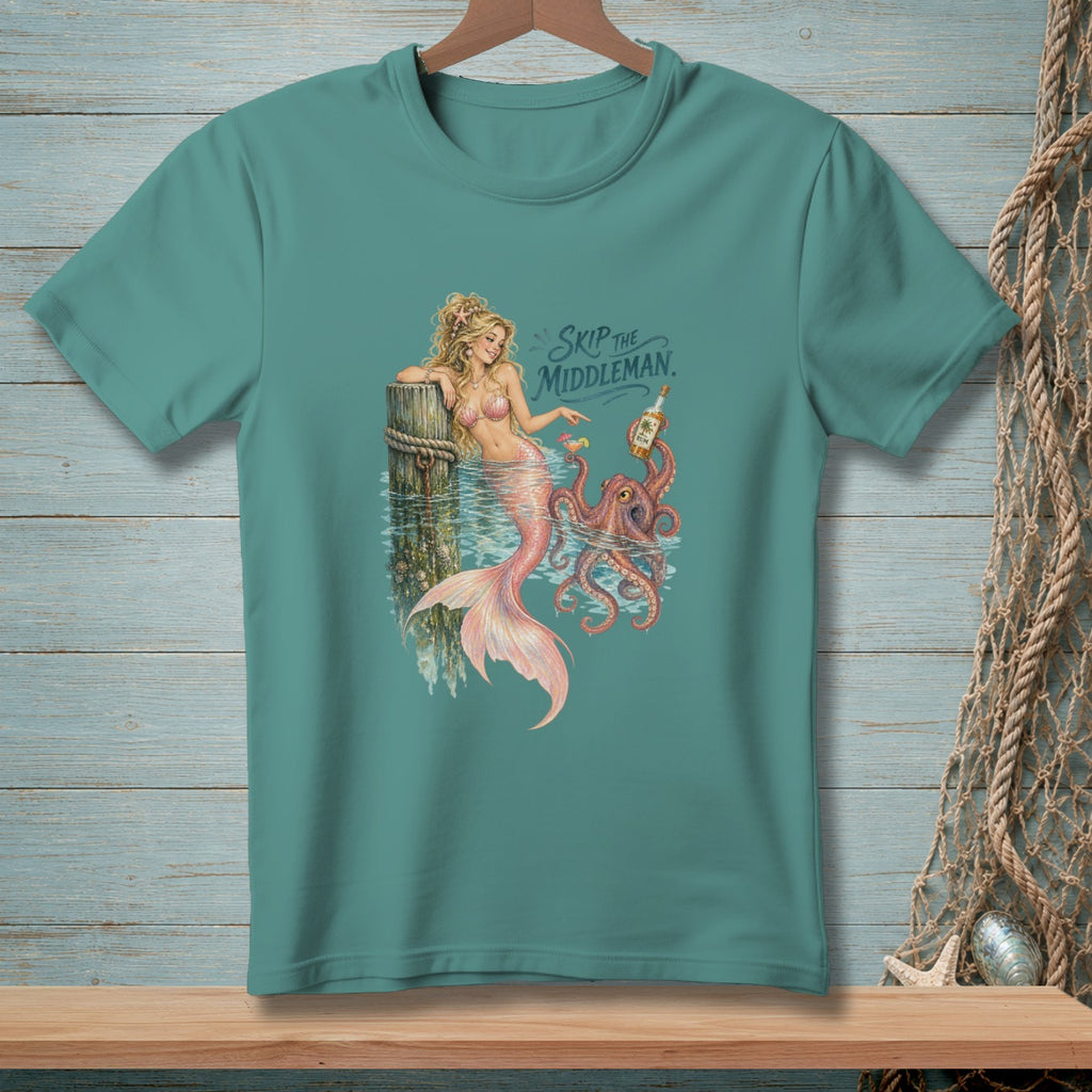 Mermaid with octopus and rum bottle, reads "SKIP THE MIDDLEMAN."