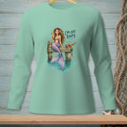Mermaid with cocktail and crab on a dock, text "I'M OFF DUTY."