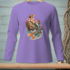 Purple long sleeve shirt with a detailed mermaid illustration and sea creatures.