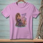 T-shirt with mermaid and octopus illustration and text "Good Luck In There".
