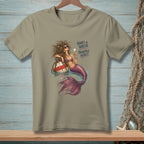 Mermaid with wine and text "Hair's a wreck. Priorities intact."