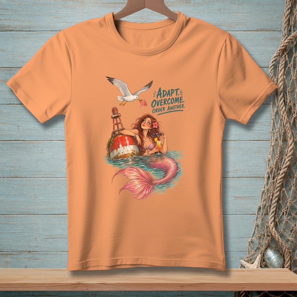 Mermaid on buoy with seagull and text "Adapt. Overcome. Order Another."