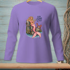 Purple long-sleeve shirt featuring a mermaid and crab with text "Stay Crabby, My Friend."