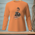 Orange long-sleeve shirt with a mermaid graphic and text "SALTY ON PURPOSE."
