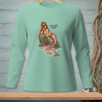 Green long-sleeve shirt with mermaid graphic and text "Bold Move, Pinchy".