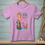 Mermaid on a post with crab and text "Talk to the tail, crabcake."