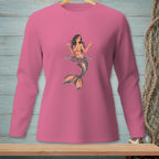 Pink long-sleeve shirt featuring a mermaid graphic with the text "HARD PASS".