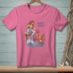Mermaid sitting on a dock with shopping bags, octopus assisting with text "PROBLEM SOLVED."