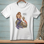 Mermaid with flowers and a lobster with text "QUALITY CONTROL".