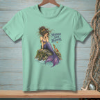 Mint t-shirt with mermaid graphic and text "MERMAID HAIR HAPPENS."
