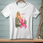 Mermaid with pink tail and champagne glass, text "PROVE IT.", crab with "LESS IS MORE".