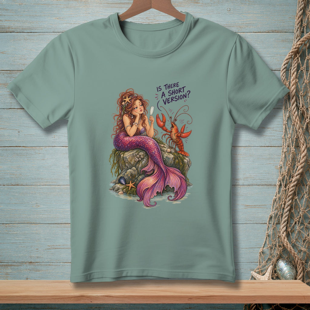 Mermaid and lobster with text "Is there a short version?"