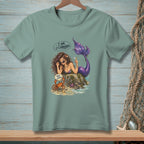 Mermaid with martini and crab holding "Watch Your Attitude" sign.