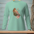 Mint long sleeve shirt with mermaid illustration and text "I've Heard Enough".