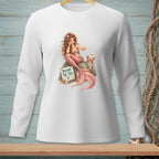 Illustration of mermaid sitting on rock with sign reading "Blame the Tail."