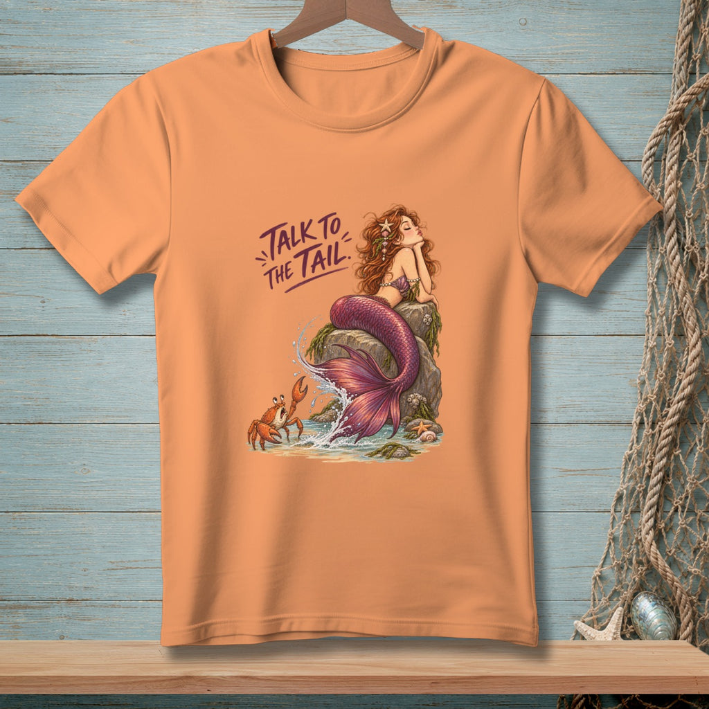 Mermaid and crab illustration with "Talk to the Tail" text.