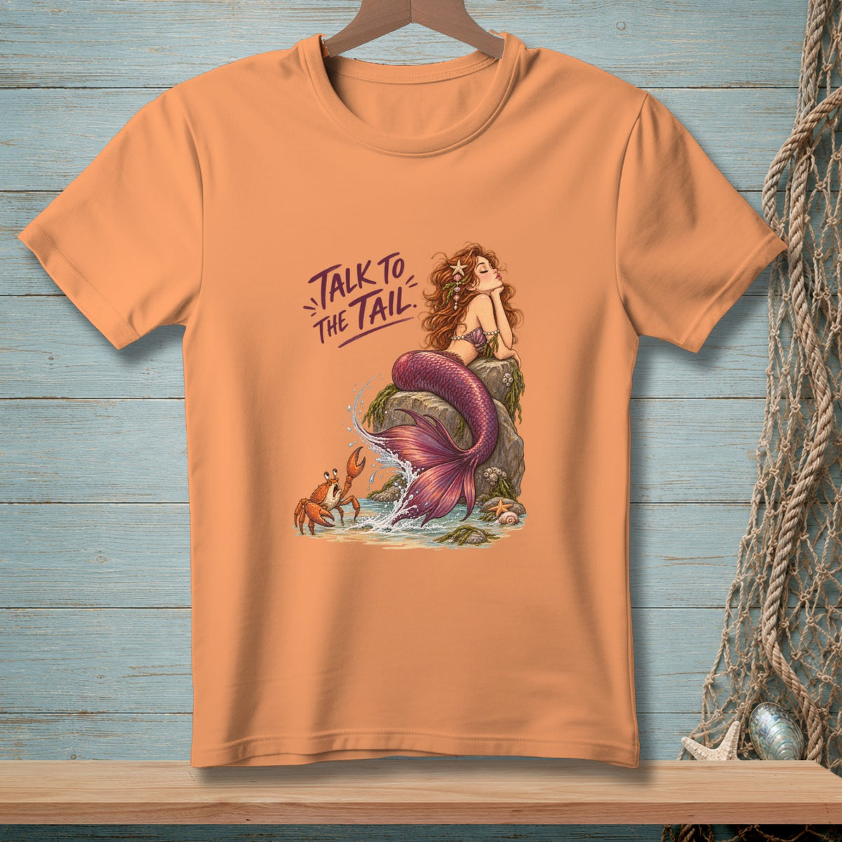 Mermaid and crab illustration with "Talk to the Tail" text.