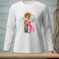 White long-sleeve shirt with a mermaid sitting on a post, text "IT'S CALLED OCEAN VOLUME."