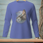 Long-sleeve shirt with a mermaid sitting on a rock by the sea.