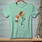 Mermaid with a drink and a crab on a buoy with "Attitude Problem" and "Not Mine" text.