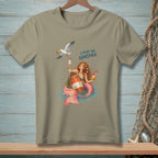 T-shirt graphic of a mermaid and seagull with text "I PLAN FOR NONSENSE."