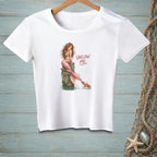 White t-shirt with a mermaid and crab graphic and "Unclaw Me" text.