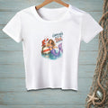 White t-shirt with mermaid, lobster, and text: "Complaints Go to the Tail."