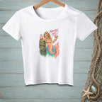White t-shirt with mermaid and crab graphic, says "ABSOLUTELY NOT."