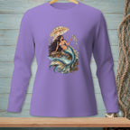 Long-sleeve shirt with a detailed mermaid graphic sitting under a jellyfish.