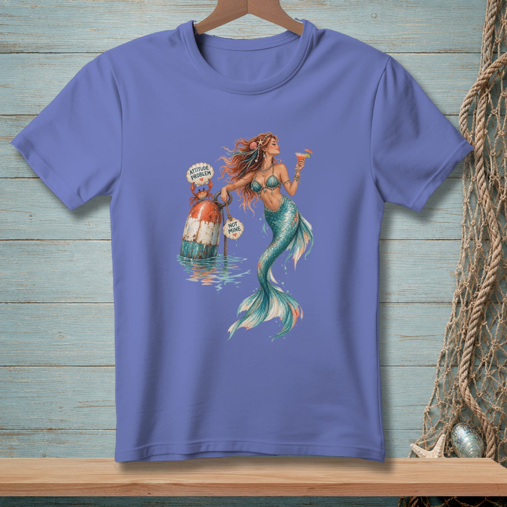 Mermaid with cocktail and buoy reading "ATTITUDE PROBLEM NOT MINE"
