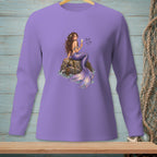 Purple long-sleeve shirt with a mermaid holding a champagne flute and the text "Bold of You."