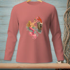 Mermaid offering champagne to a lobster on a dock with pink tail.