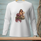 Mermaid sitting on a rock with a crab, holding a "Highly Selective" sign.