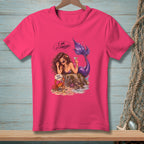 Mermaid with purple tail holding a drink, with text bubble "I AM. IT'S FABULOUS." and crab.