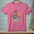 Mermaid with octopus and crab on rocks, holding a scroll.