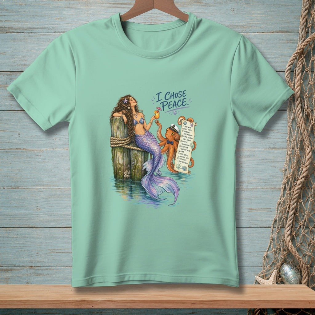 Mermaid and octopus with "I Chose Peace" and a list of things rejected.