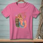 Pink t-shirt with a mermaid, crab, and "Absolutely Not" text.