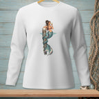 Mermaid on a dock post drinking a cocktail with a detailed tail