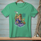 Mermaid with purple tail, seagull, crab, and drink, text "Everyone Relax."