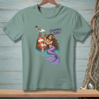 Mermaid with text "BOUNDARIES, BABE" sits by a buoy with a seagull.